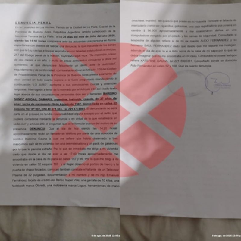 La denuncia que realizo la victima tras sufrir el robo.