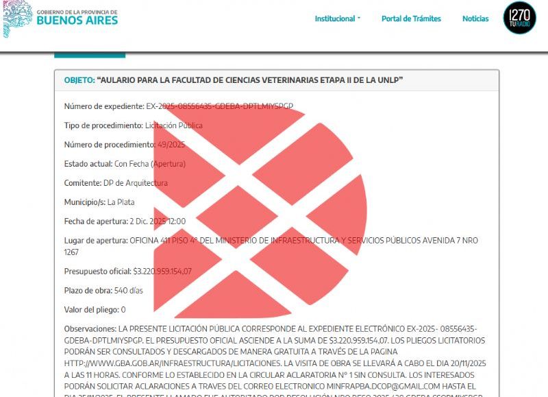 El procedimiento, identificado como Nº 49/2025, se encuentra actualmente con fecha de apertura, que se realizará el 2 de diciembre de 2025 a las 12:00 horas en la Oficina 411, Piso 4° del Ministerio de Infraestructura y Servicios Públicos.

