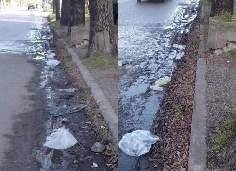 Barro, verdín y agua estancada en 12 y 85 complican la circulación; vecinos denuncian que muchos jubilados dejaron de asistir al club por temor a caídas.