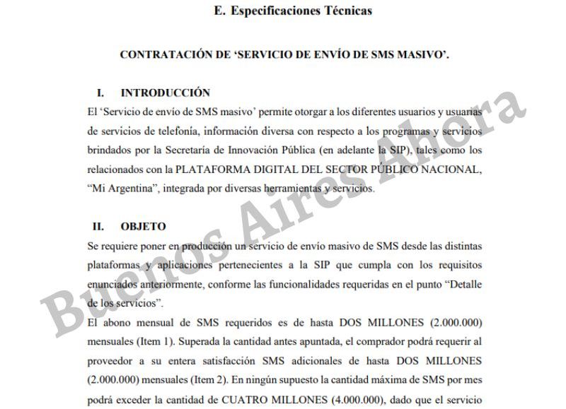 Las especificaciones técnicas disponen que el Gobierno puede hacer uno del envío masivo de hasta 4 millones de mensajes.