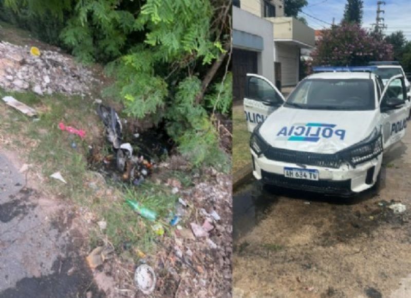 City Bell: quisieron escapar de la Policía en moto y terminaron dentro de un zanjón