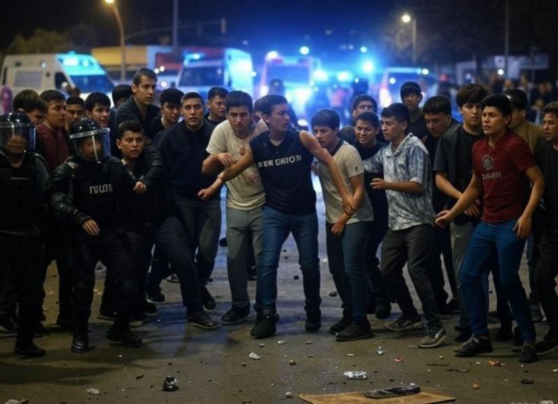 Tres heridos y diez aprehendidos dejó una pelea entre jóvenes de Berisso y La Plata en 147 entre 10 y 11. (Foto: Grok-IA)