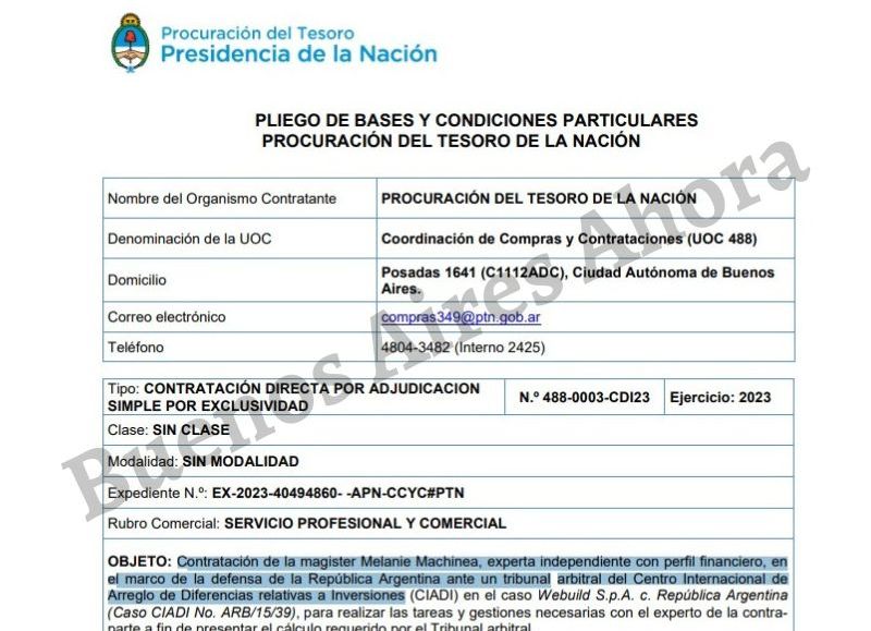 El pliego licitatorio donde detalla los objetivos de la contratación.