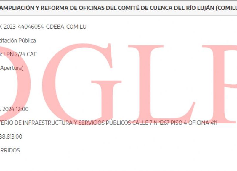 La licitación pública, que tiene un presupuesto oficial de 150.888.613,00 pesos, fue autorizada el 7 de octubre.