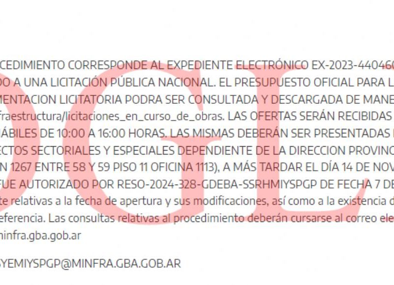 La apertura de ofertas está programada para el 14 de noviembre de 2024
